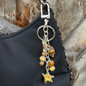 Star Swirl Handmade Bag Charm Keychain | One of a Kind | Wood Beaded Accessory